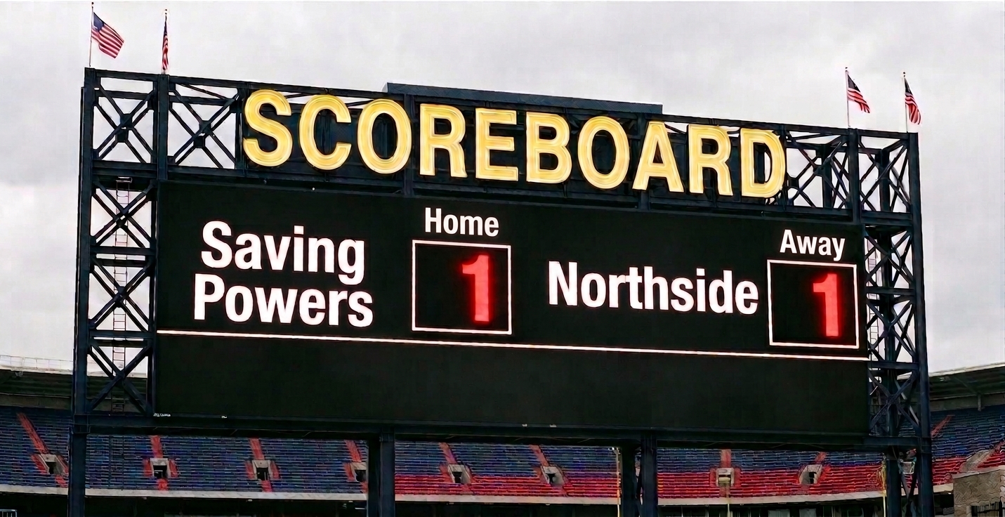 Scoreboard showing the county vote on the Powers Avenue appeal